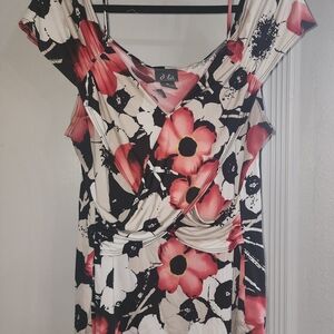 Dots Floral One-Shoulder Wrap Top in Cream, Pink and Black